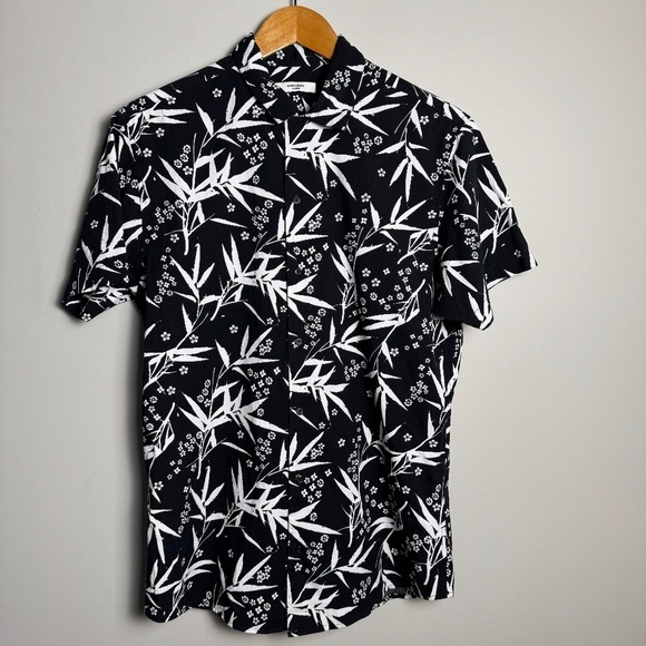 Jack & Jones Men's Tropical Resort Short Sleeve Button Up Shirt Black + White M - Picture 1 of 11